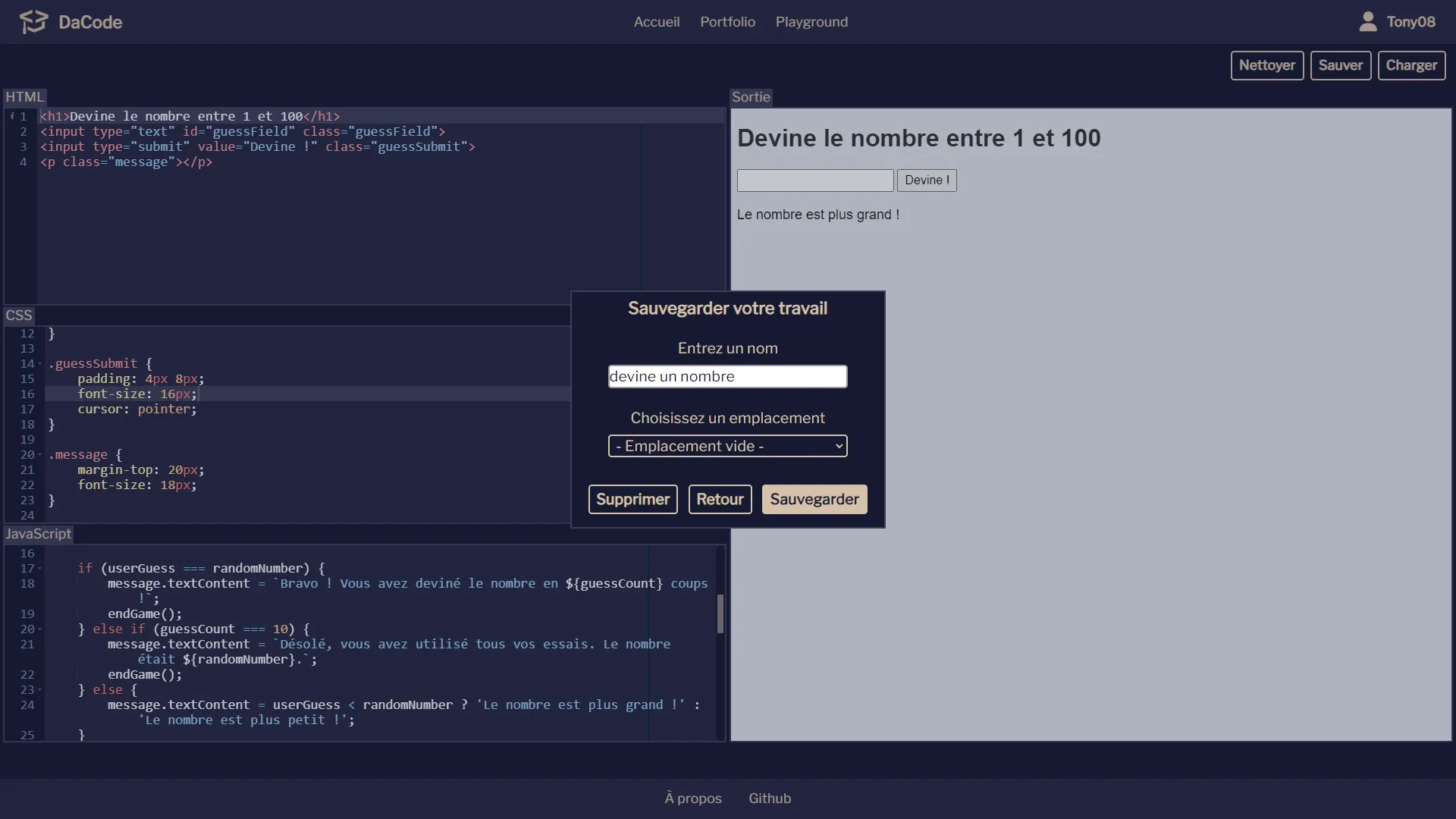 Capture d'écran du projet